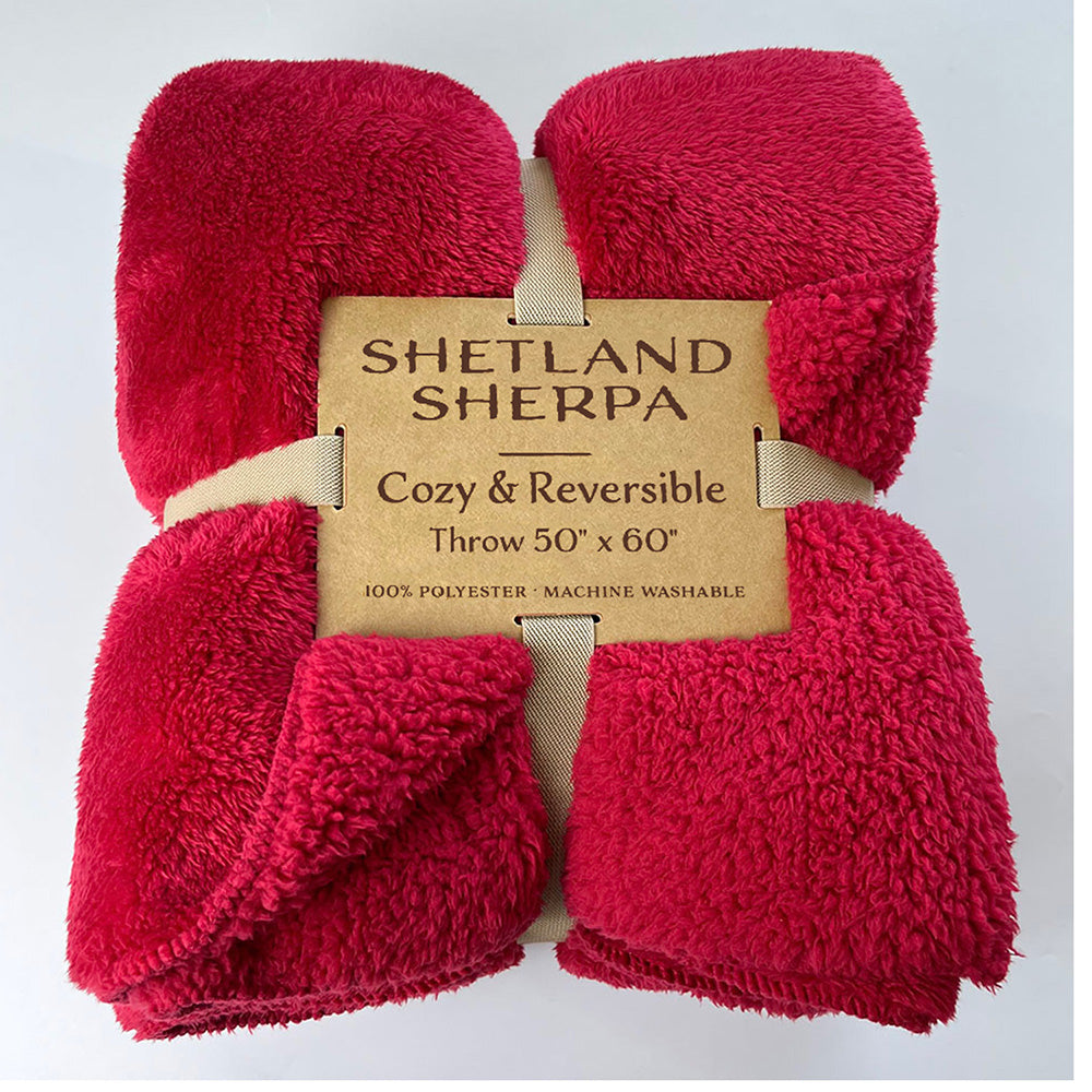 Jute Kilim Shetland Sherpa Blanket (50'' W X 60'' H) 350G/Sqm-Blanket-Brand Your Tote-Red-Brand Your Tote