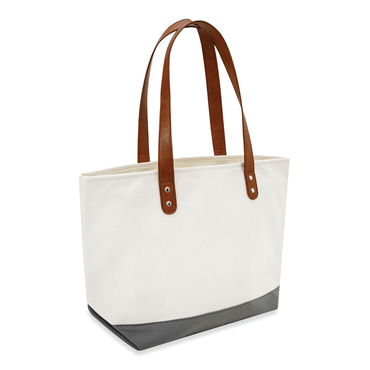 Large Cotton Canvas Classic Leather Handle Tote Bag (20.5'' W X 13'' H) 18 Oz-Tote Bag-Brand Your Tote-Natural-Grey-Brand Your Tote