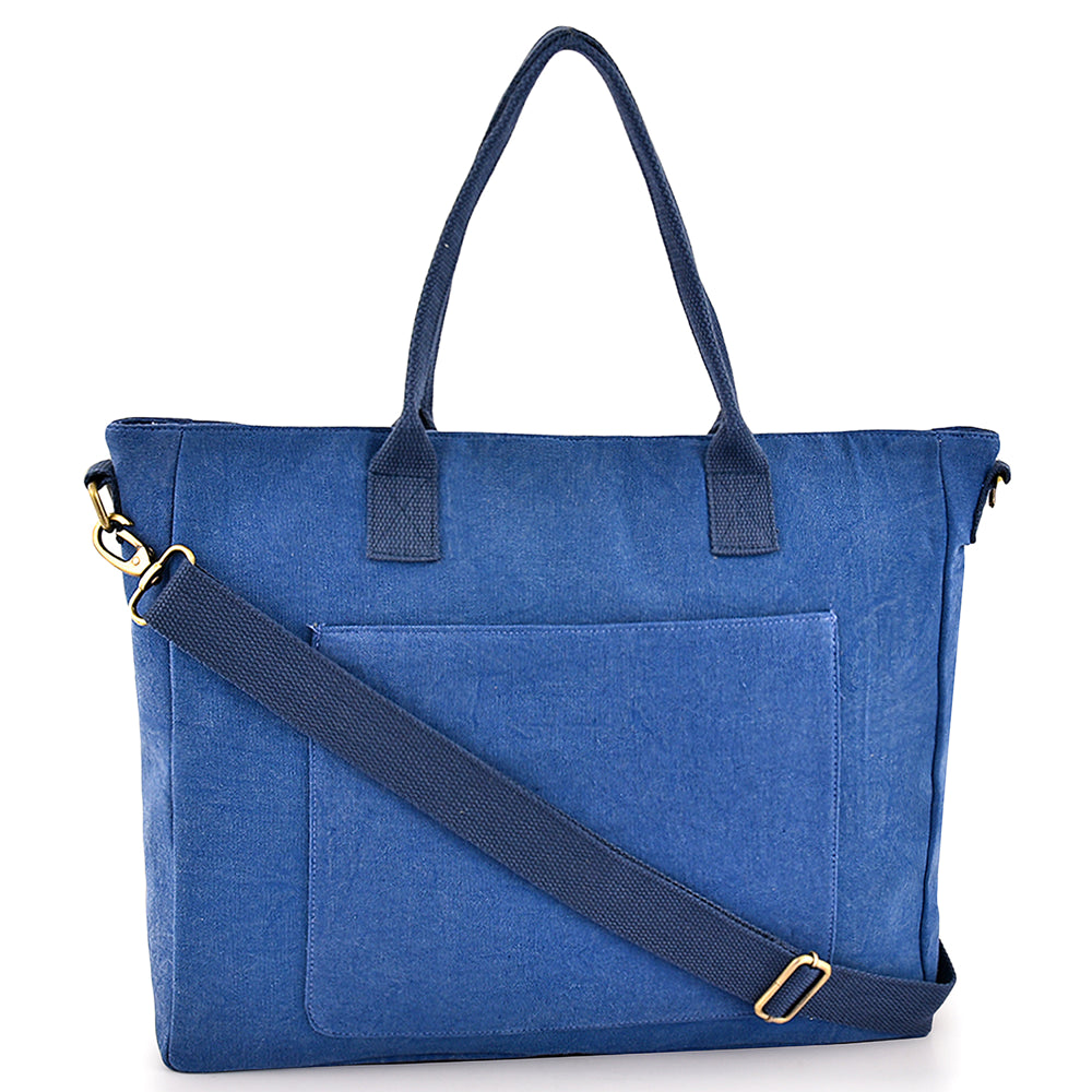 Large Cotton Canvas Cross Functional Tote Bag (17'' W X 13.77'' H) 18 Oz-Tote Bag-Brand Your Tote-Blue-Brand Your Tote