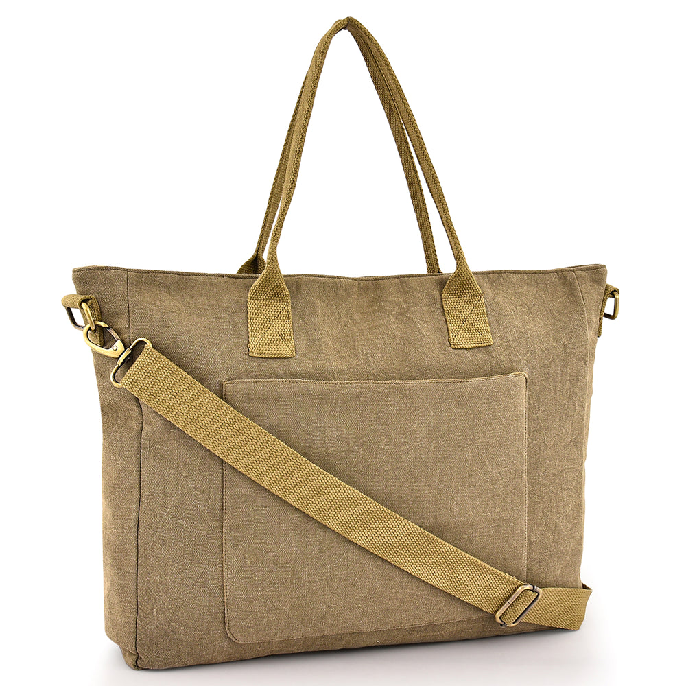 Large Cotton Canvas Cross Functional Tote Bag (17'' W X 13.77'' H) 18 Oz-Tote Bag-Brand Your Tote-Khaki-Brand Your Tote