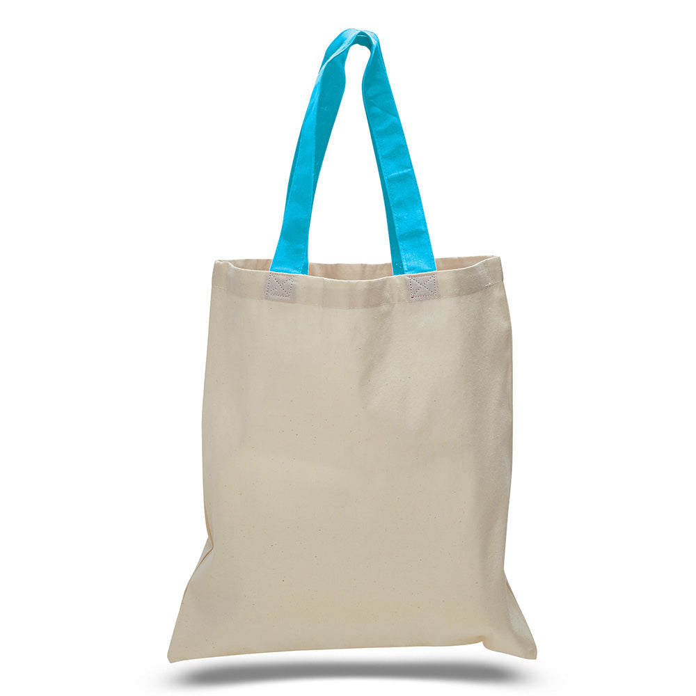 Large Cotton Canvas Economical Tote Bag (15'' W X 16'' H) 6 Oz-Tote Bag-Brand Your Tote-Natural-Turquoise-Brand Your Tote