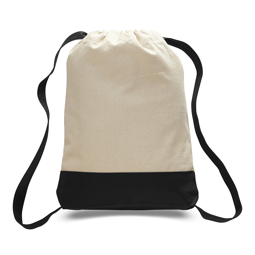 Large Cotton Canvas Sports Backpack (14'' W X 18'' H) 12 Oz-Backpack-Brand Your Tote-Natural-Black-Brand Your Tote