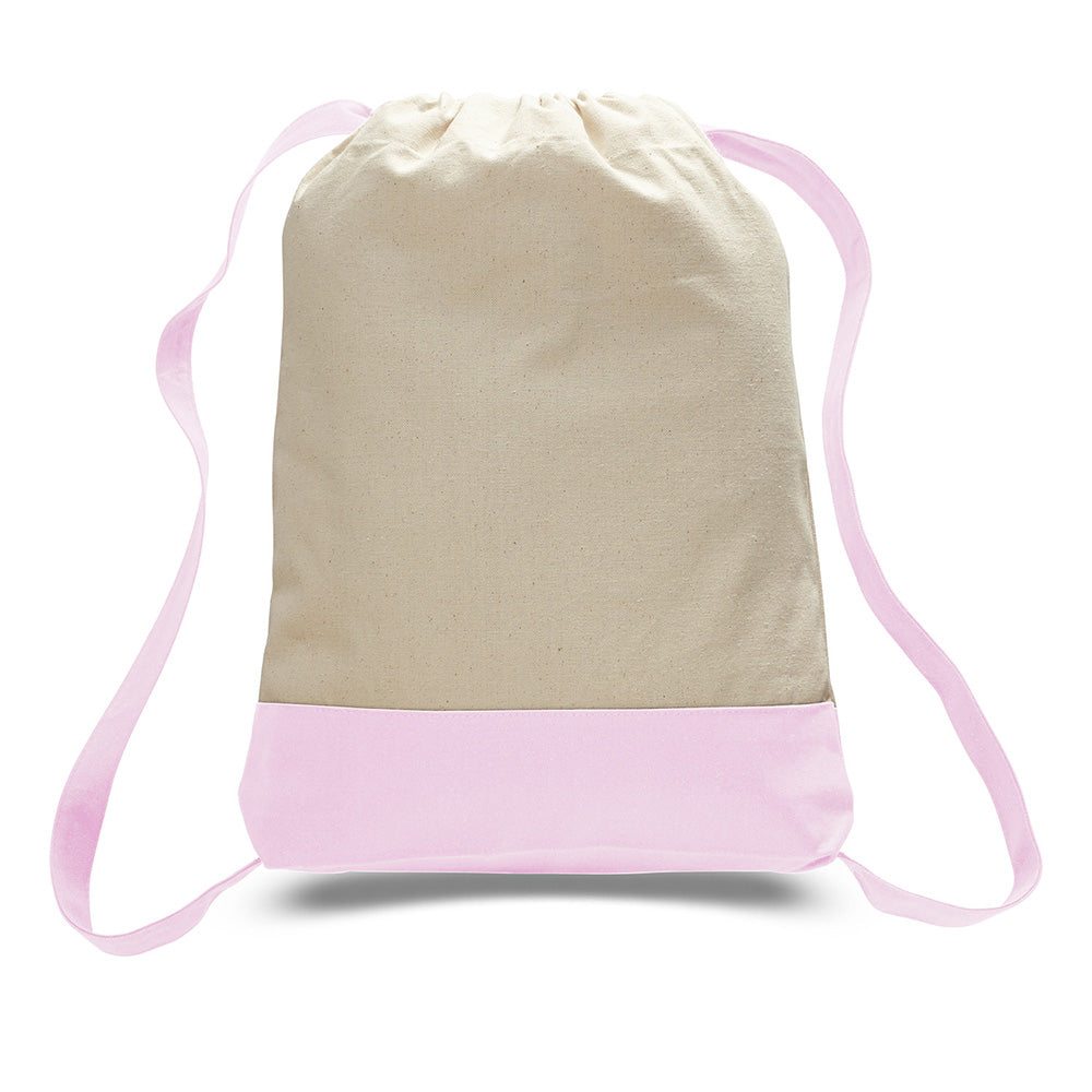 Large Cotton Canvas Sports Backpack (14'' W X 18'' H) 12 Oz-Backpack-Brand Your Tote-Natural-Light Pink-Brand Your Tote