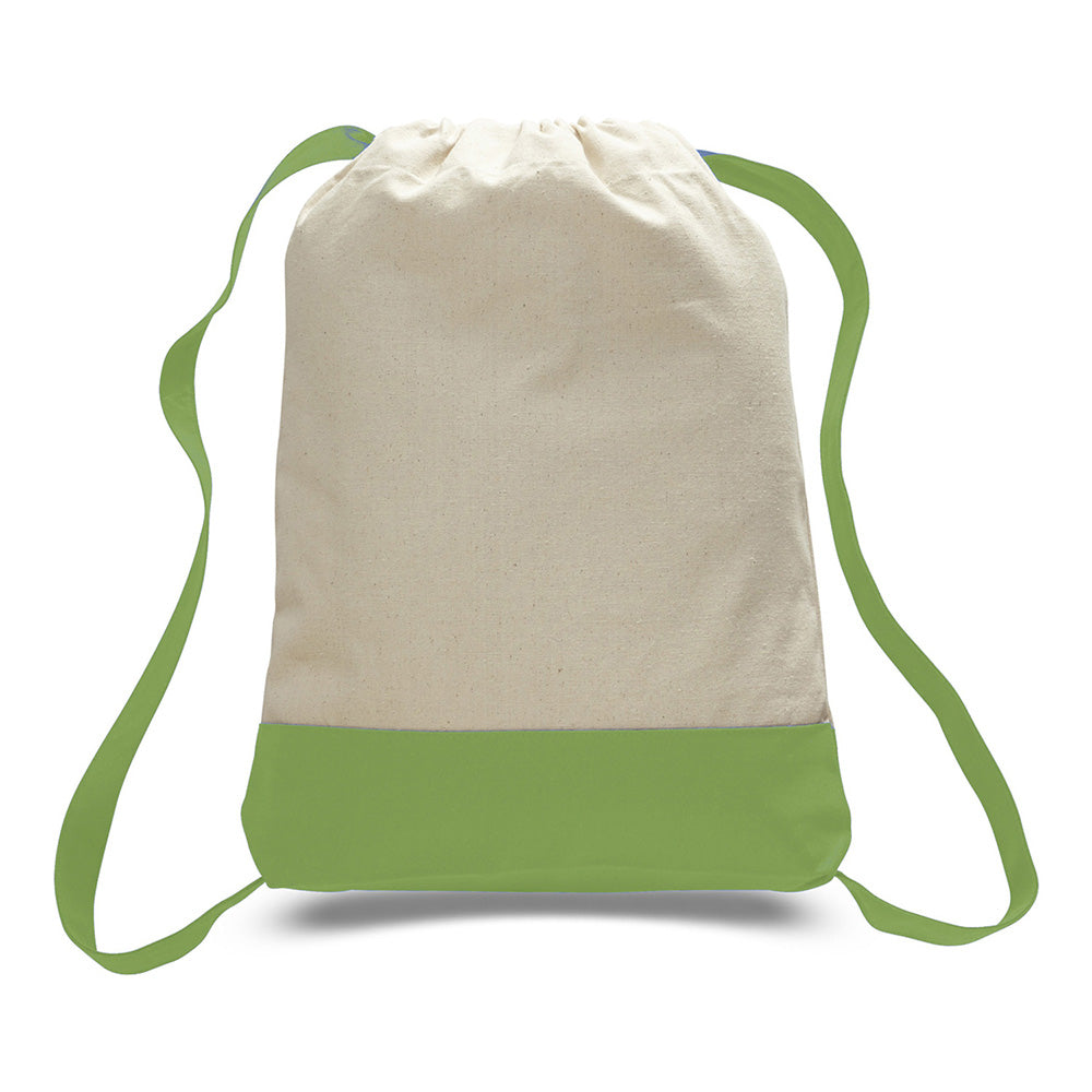 Large Cotton Canvas Sports Backpack (14'' W X 18'' H) 12 Oz-Backpack-Brand Your Tote-Natural-Lime Green-Brand Your Tote