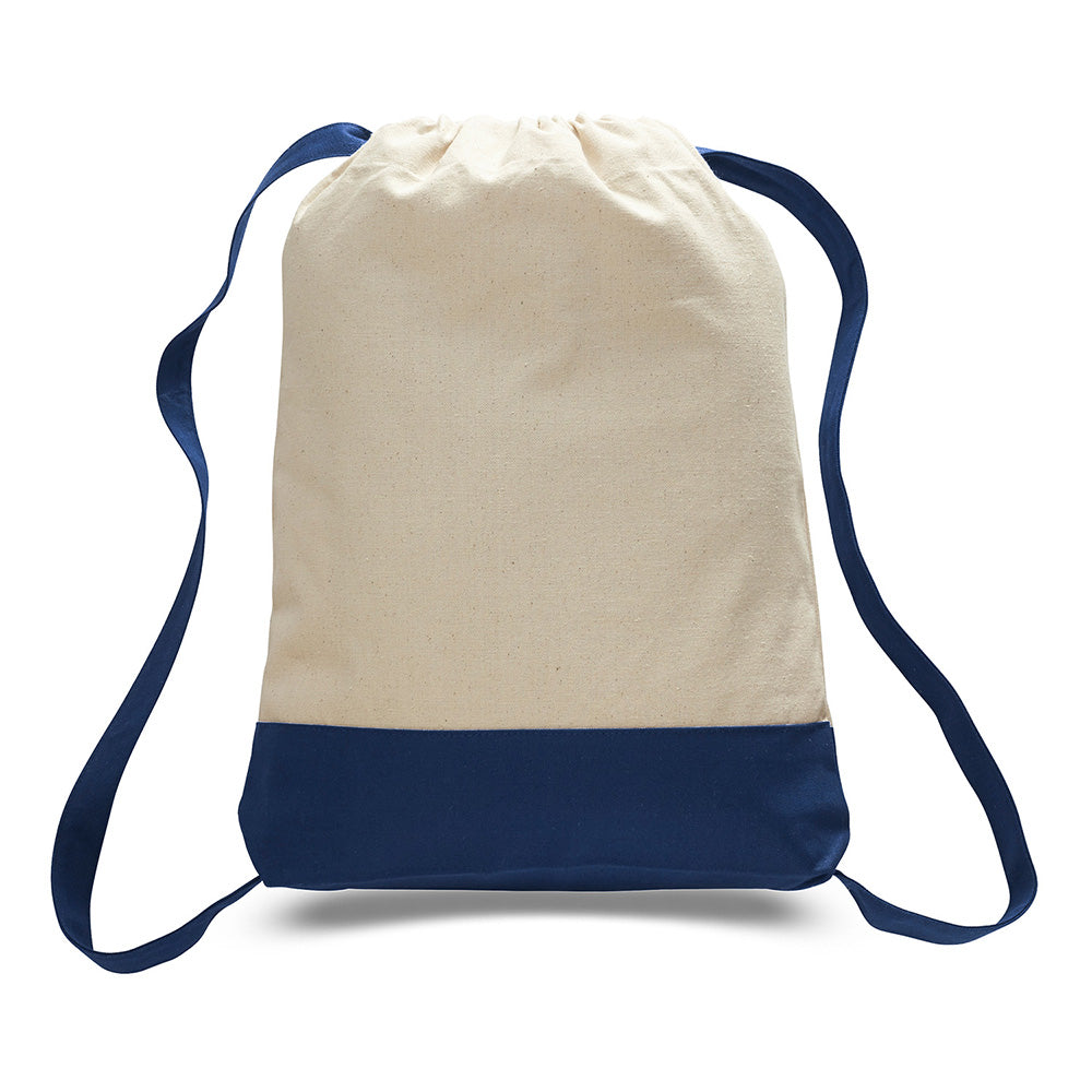 Large Cotton Canvas Sports Backpack (14'' W X 18'' H) 12 Oz-Backpack-Brand Your Tote-Natural-Navy Blue-Brand Your Tote