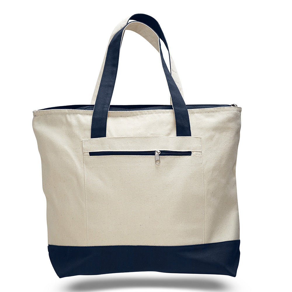 Large Cotton Canvas Tote Bag (18'' W X 14'' H) 12 Oz-Tote Bag-Brand Your Tote-Natural-Navy Blue-Brand Your Tote