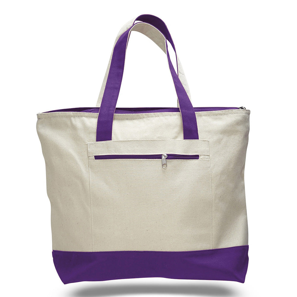 Large Cotton Canvas Tote Bag (18'' W X 14'' H) 12 Oz-Tote Bag-Brand Your Tote-Natural-Purple-Brand Your Tote