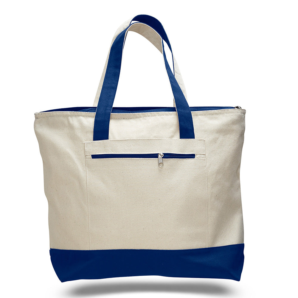 Large Cotton Canvas Tote Bag (18'' W X 14'' H) 12 Oz-Tote Bag-Brand Your Tote-Natural-Royal Blue-Brand Your Tote