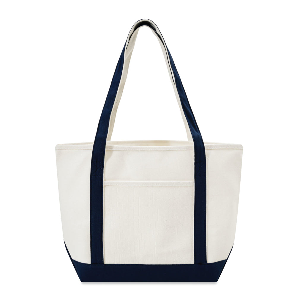 Large Cotton Canvas Yacht Club Tote Bag (20.5'' W X 13'' H) 24 Oz-Tote Bag-Brand Your Tote-Natural-Navy Blue-Brand Your Tote