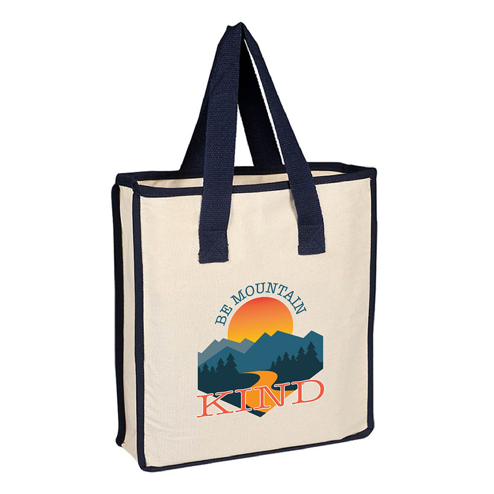 Medium Cotton Canvas Accent Color Bag (14'' W X 15'' H) 12 Oz-Bag-Brand Your Tote-Natural-Navy Blue-Brand Your Tote