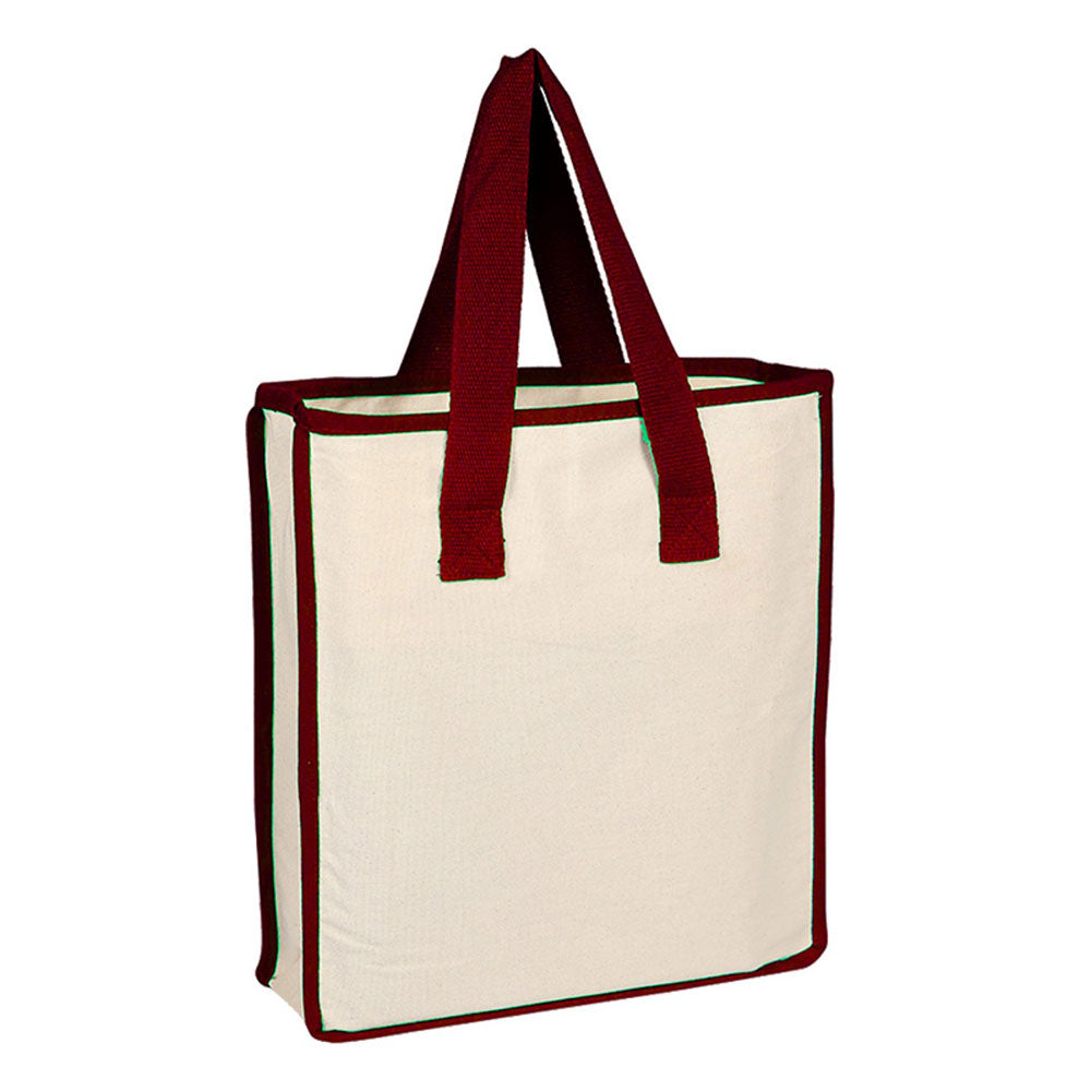 Medium Cotton Canvas Accent Color Bag (14'' W X 15'' H) 12 Oz-Bag-Brand Your Tote-Natural-Red-Brand Your Tote