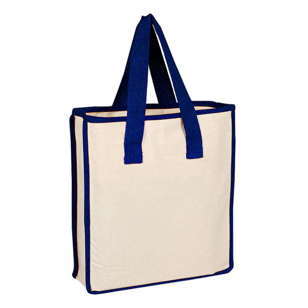 Medium Cotton Canvas Accent Color Bag (14'' W X 15'' H) 12 Oz-Bag-Brand Your Tote-Natural-Royal Blue-Brand Your Tote