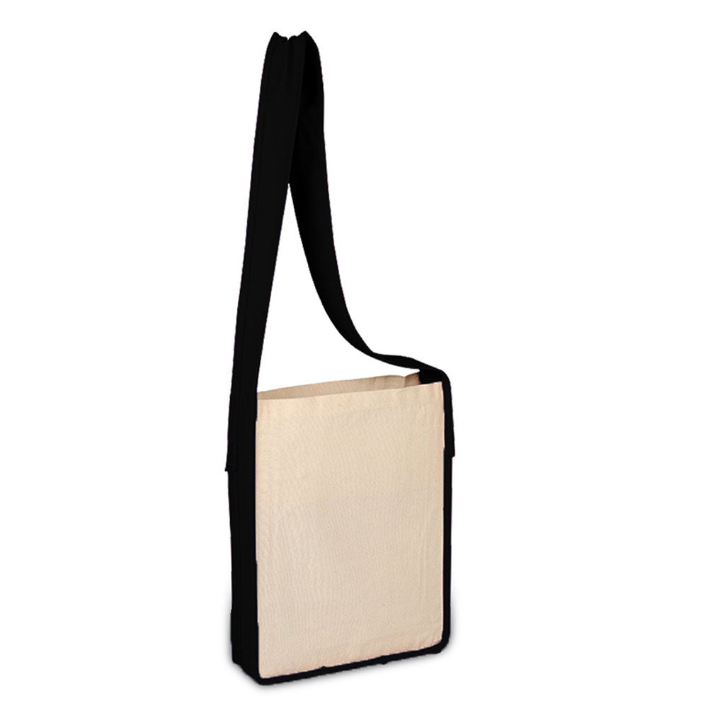 Medium Cotton Canvas Canvas Sling Bag (12'' W X 15'' H) 12 Oz-Bag-Brand Your Tote-Natural-Black-Brand Your Tote