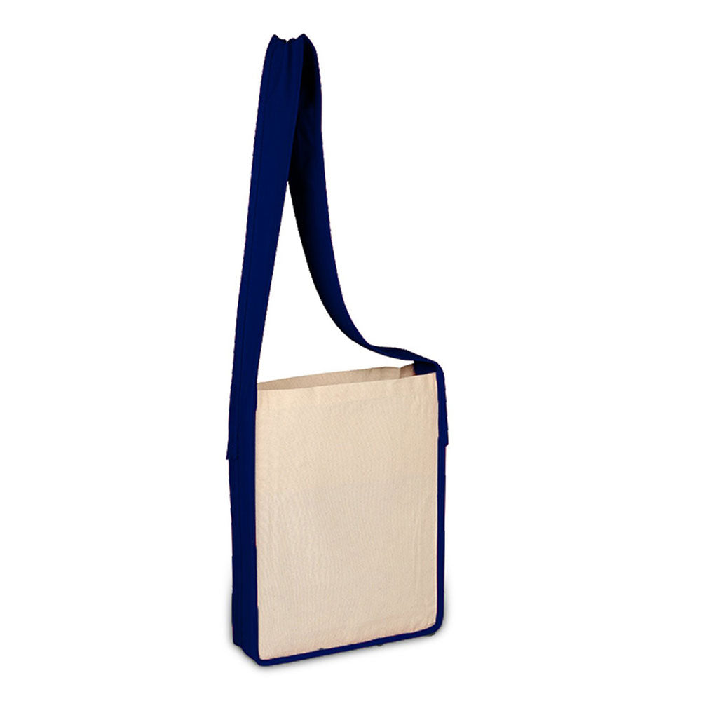 Medium Cotton Canvas Canvas Sling Bag (12'' W X 15'' H) 12 Oz-Bag-Brand Your Tote-Natural-Navy Blue-Brand Your Tote