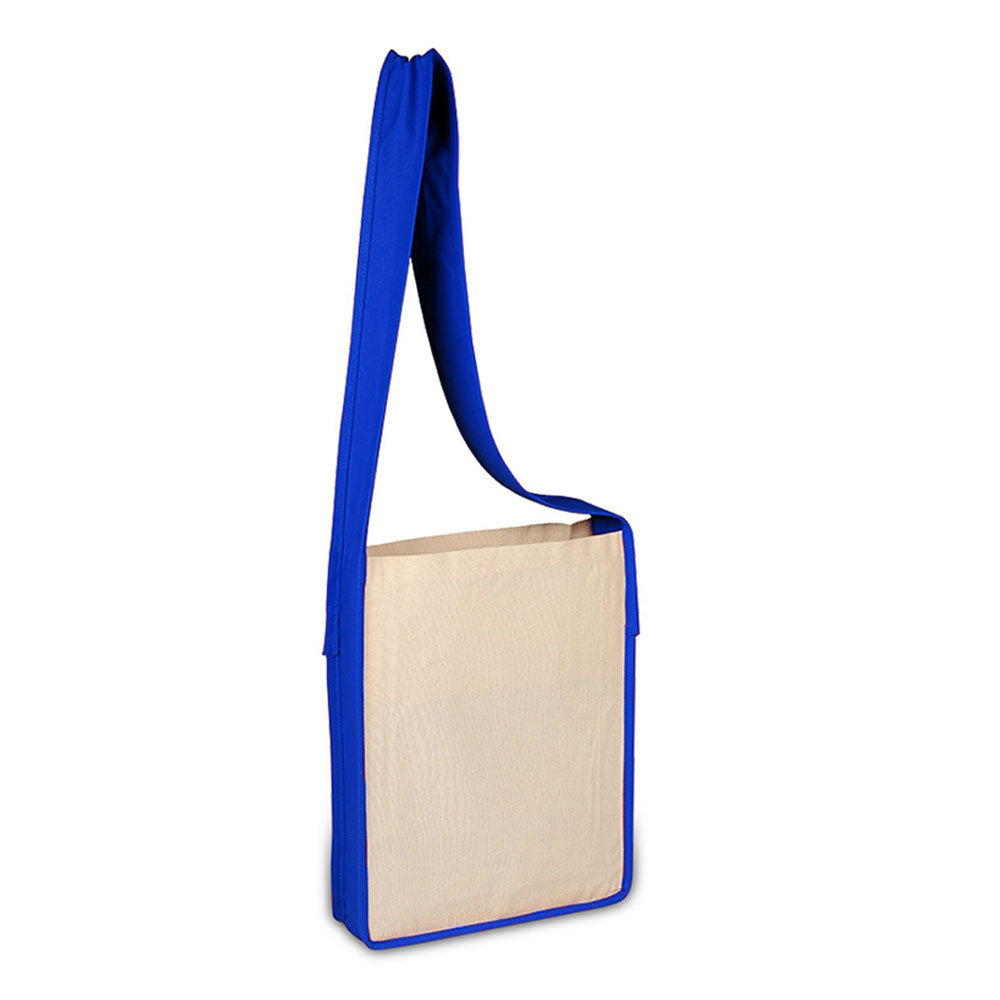 Medium Cotton Canvas Canvas Sling Bag (12'' W X 15'' H) 12 Oz-Bag-Brand Your Tote-Natural-Royal Blue-Brand Your Tote
