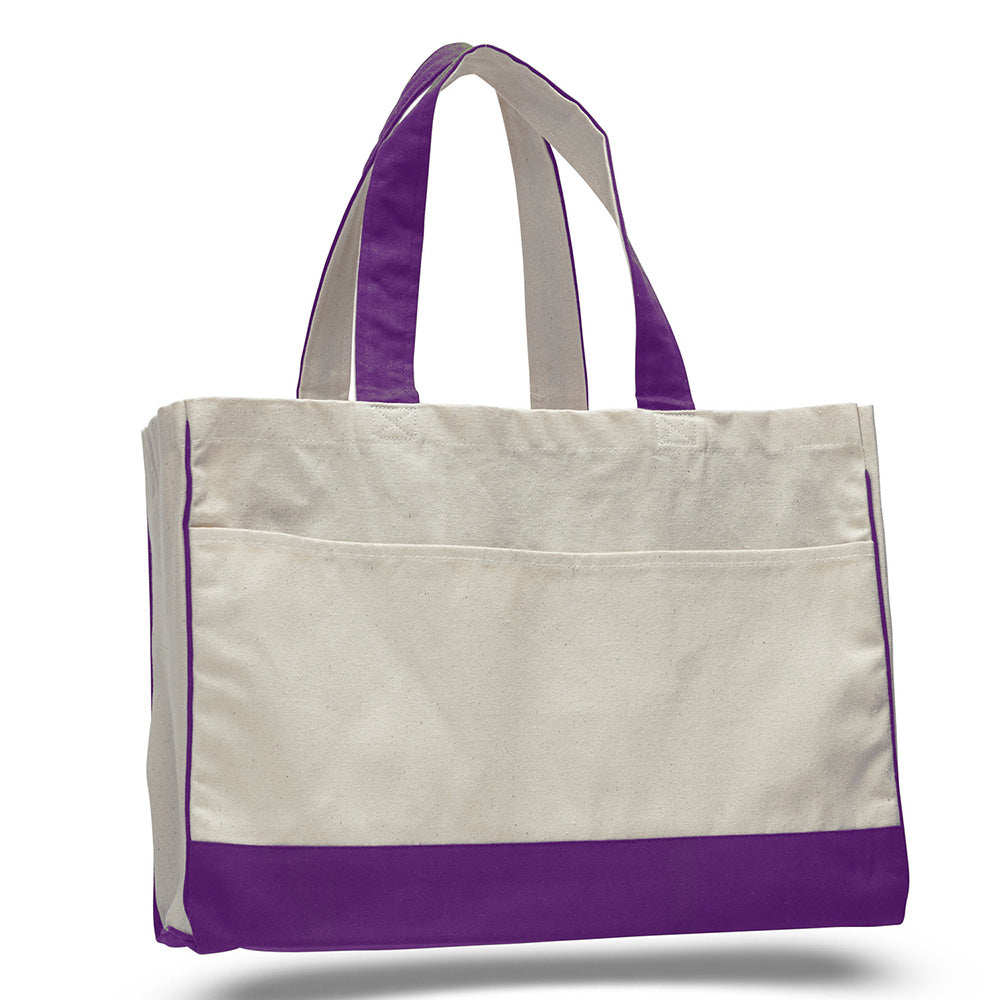 Medium Cotton Canvas Classy Tote Bag (17'' W X 13'' H) 12 Oz-Tote Bag-Brand Your Tote-Natural-Purple-Brand Your Tote