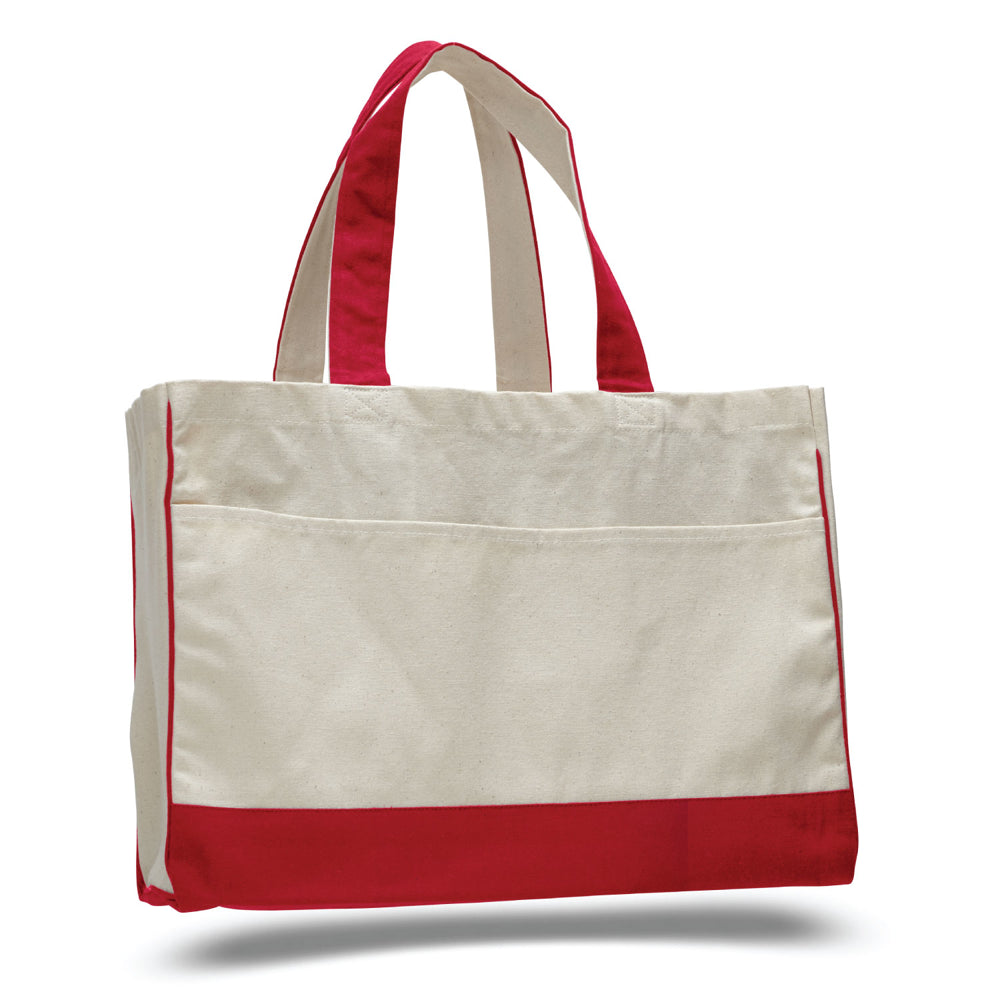 Medium Cotton Canvas Classy Tote Bag (17'' W X 13'' H) 12 Oz-Tote Bag-Brand Your Tote-Natural-Red-Brand Your Tote