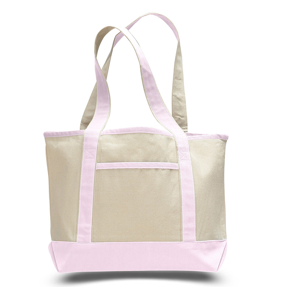 Medium Cotton Canvas Deluxe Shopping Tote Bag (18.5'' W X 12'' H) 12 Oz-Tote Bag-Brand Your Tote-Natural-Light Pink-Brand Your Tote