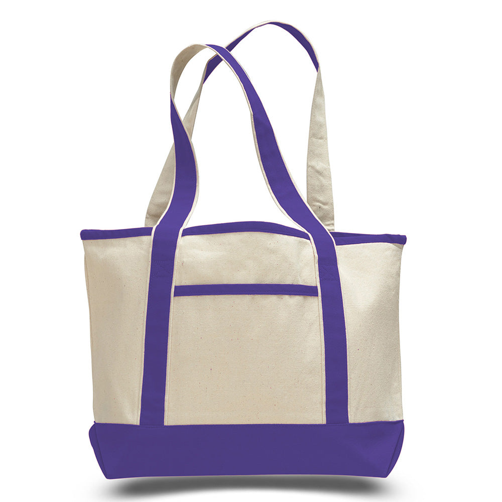 Medium Cotton Canvas Deluxe Shopping Tote Bag (18.5'' W X 12'' H) 12 Oz-Tote Bag-Brand Your Tote-Natural-Purple-Brand Your Tote
