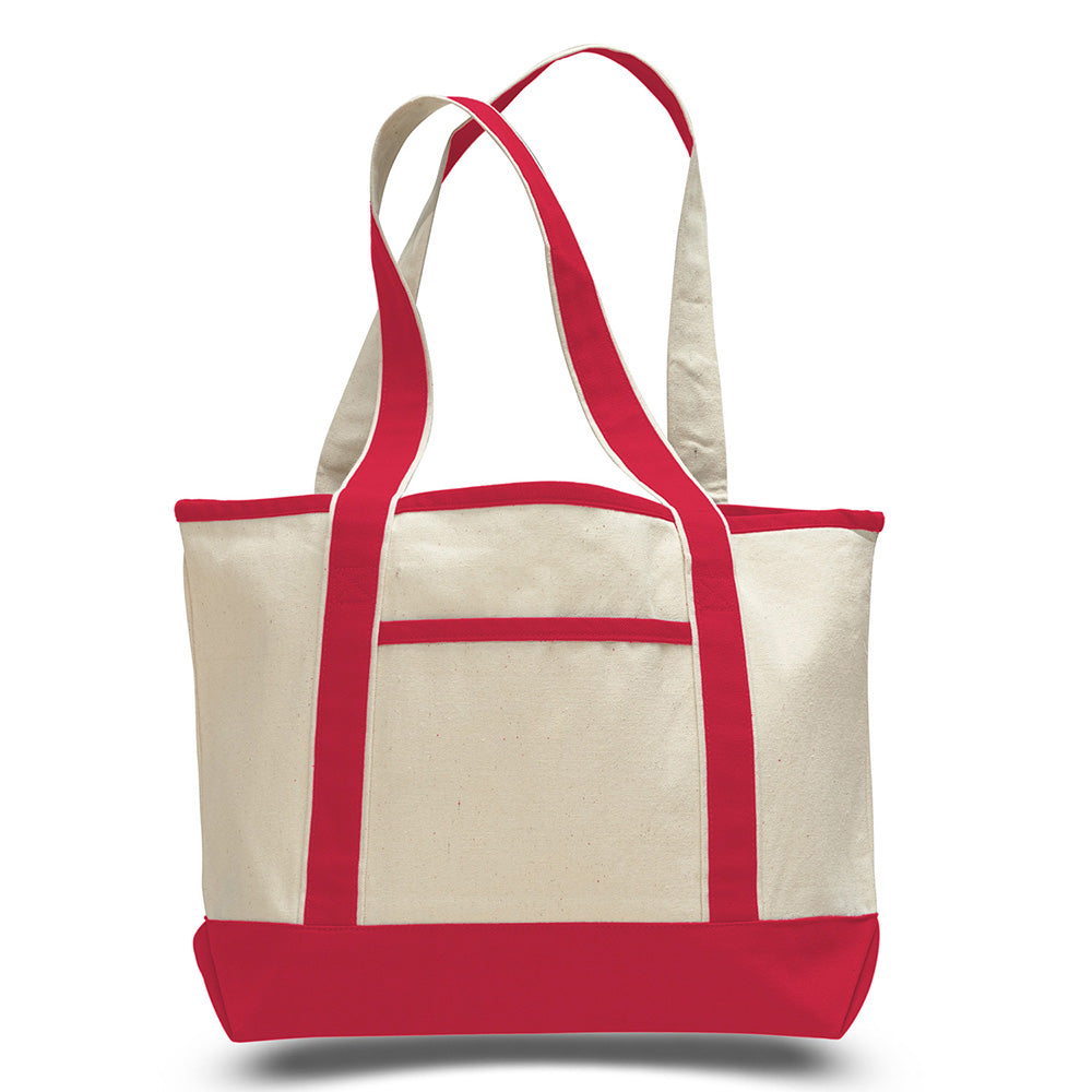 Medium Cotton Canvas Deluxe Shopping Tote Bag (18.5'' W X 12'' H) 12 Oz-Tote Bag-Brand Your Tote-Natural-Red-Brand Your Tote