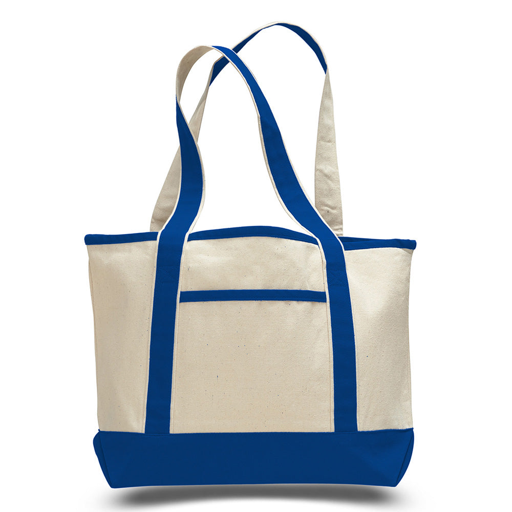 Medium Cotton Canvas Deluxe Shopping Tote Bag (18.5'' W X 12'' H) 12 Oz-Tote Bag-Brand Your Tote-Natural-Royal Blue-Brand Your Tote