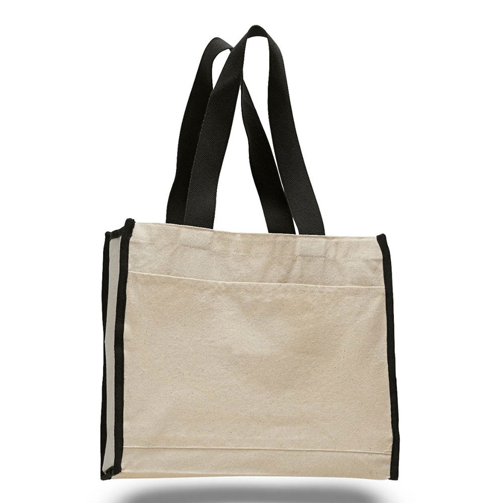Medium Cotton Canvas Gusset Tote Bag (14'' W X 12'' H) 12 Oz-Tote Bag-Brand Your Tote-Natural-Black-Brand Your Tote