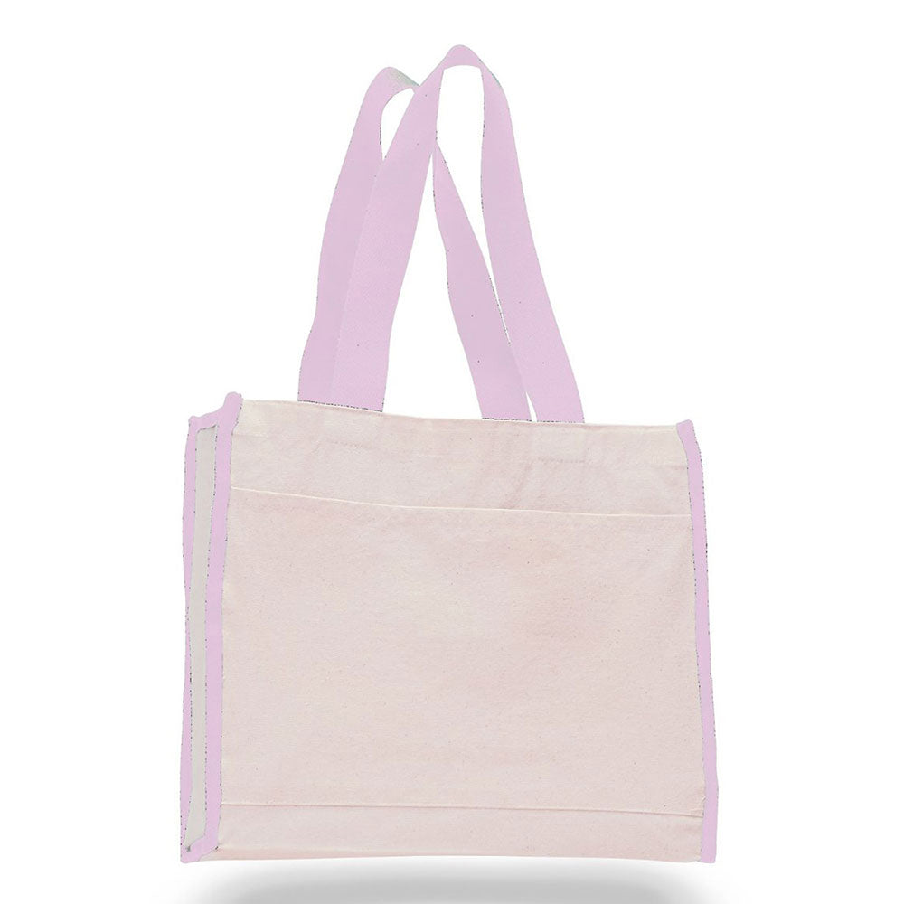 Medium Cotton Canvas Gusset Tote Bag (14'' W X 12'' H) 12 Oz-Tote Bag-Brand Your Tote-Natural-Light Pink-Brand Your Tote