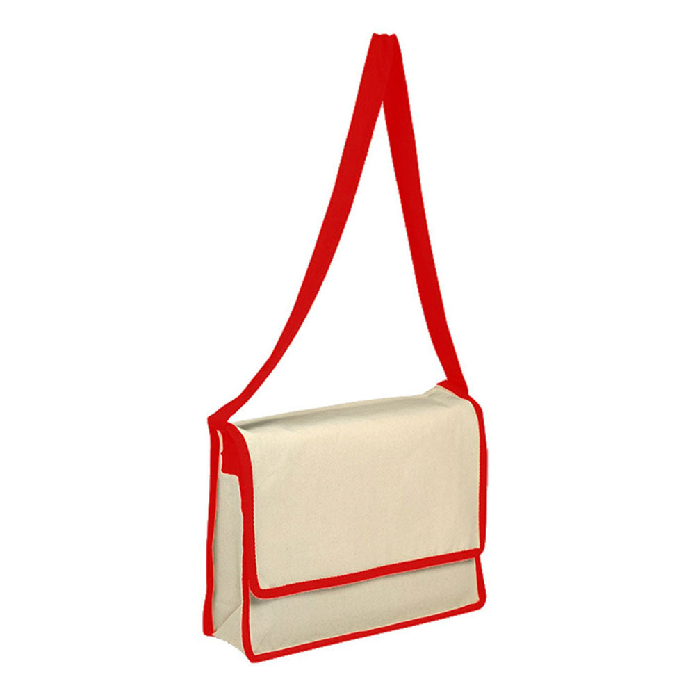 Medium Cotton Canvas Messenger Bag (13'' W X 13'' H) 12 Oz-Bag-Brand Your Tote-Natural-Red-Brand Your Tote