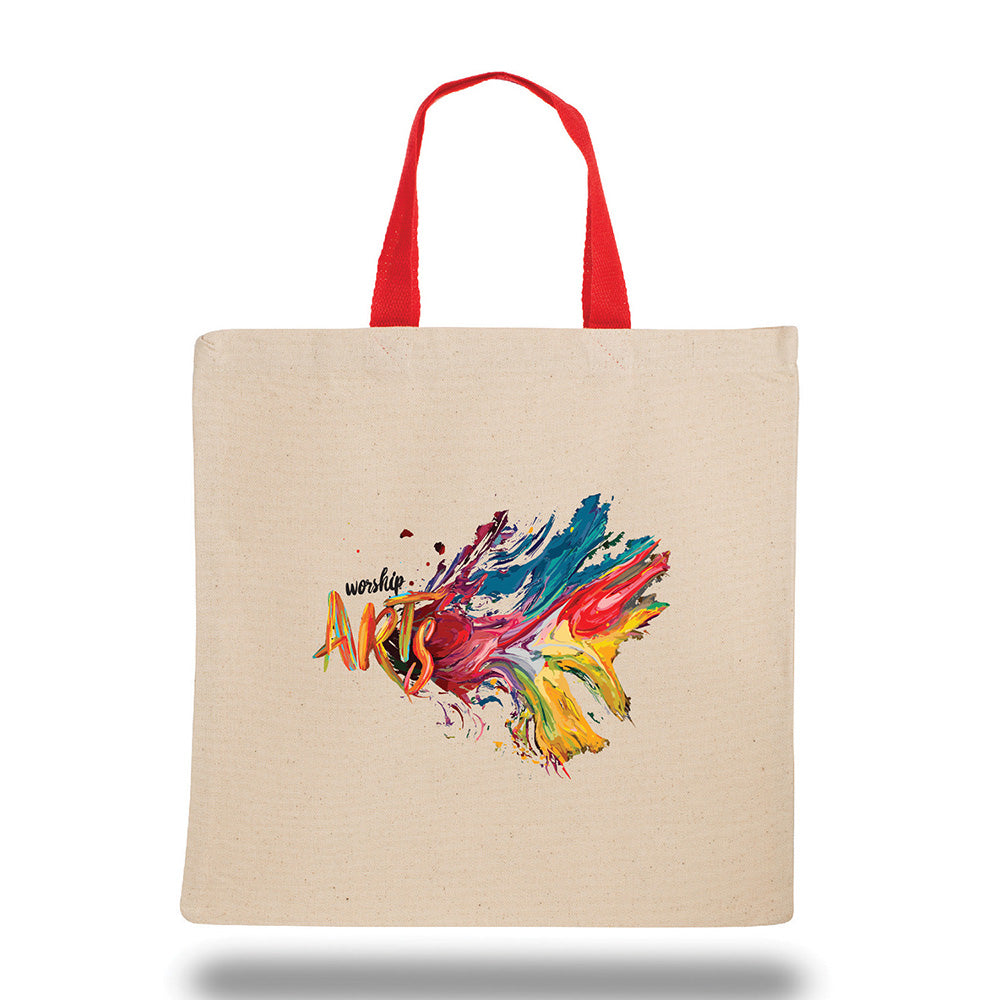 Medium Cotton Canvas Tote Bag (14'' W X 14'' H) 10 Oz-Tote Bag-Brand Your Tote-Natural-Red-Brand Your Tote