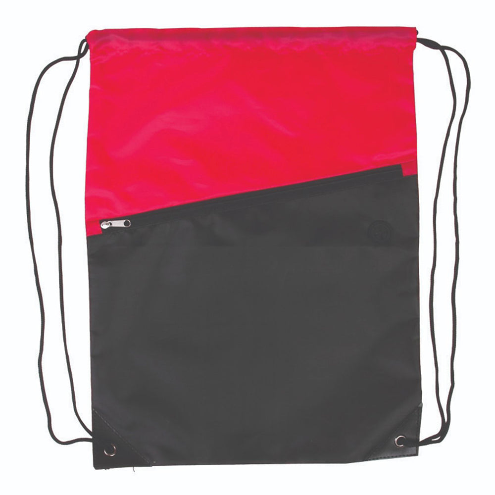 Medium Polyester Two-Tone Polydrawstring Backpack (13'' W X 16.75'' H) 210D-Backpack-Brand Your Tote-Red-Black-Brand Your Tote