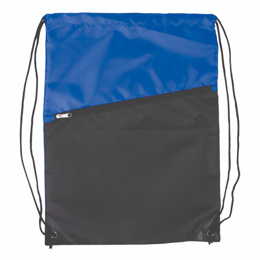 Medium Polyester Two-Tone Polydrawstring Backpack (13'' W X 16.75'' H) 210D-Backpack-Brand Your Tote-Royal Blue-Black-Brand Your Tote