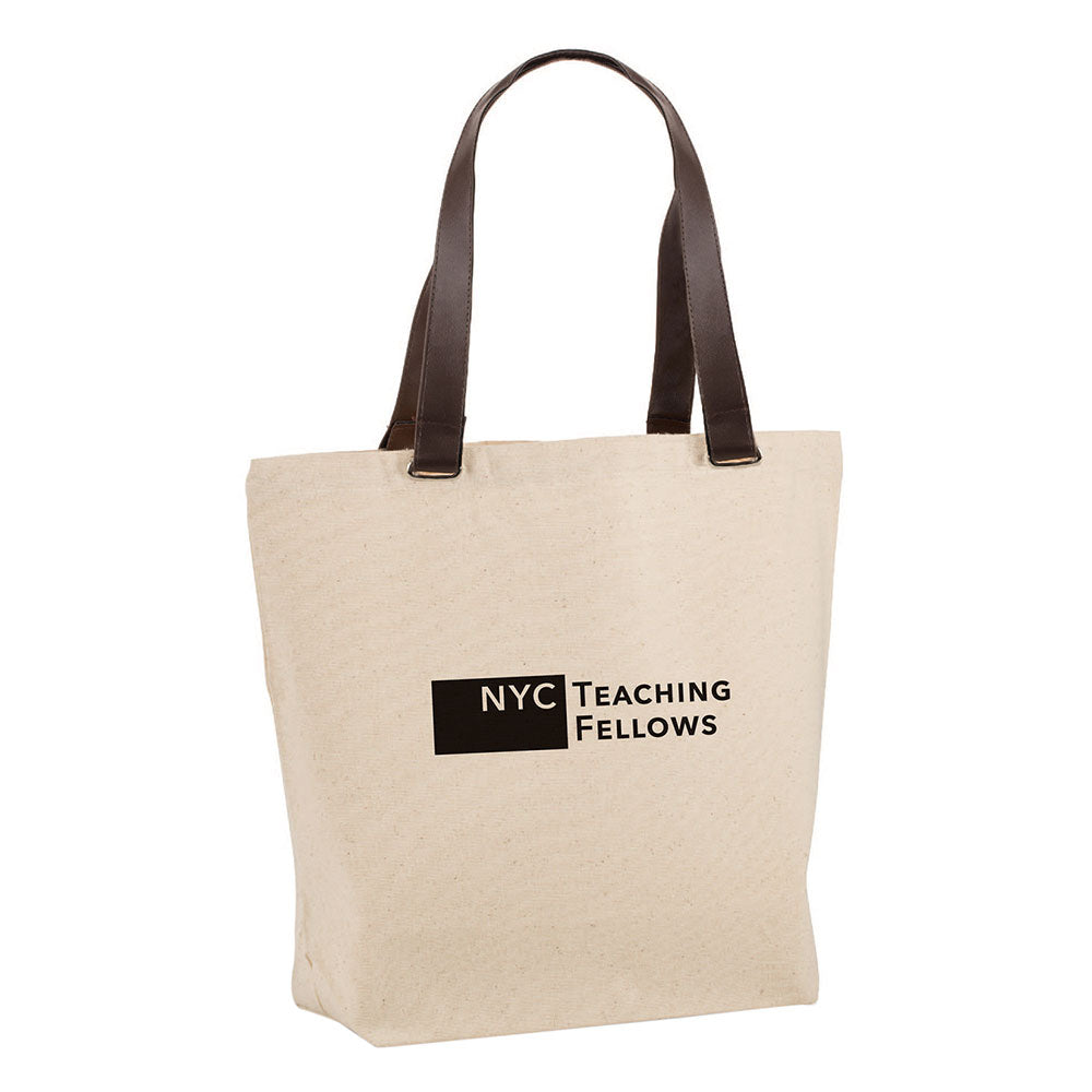 Medium Cotton Canvas Faux Leather Handle Tote Bag (16'' W X 13'' H) 12 Oz