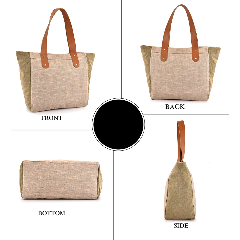 Large Cotton Canvas Tote Bag (21.25'' W X 13.4'' H) 18 Oz Cotton Side Panels/Jute Front&Back