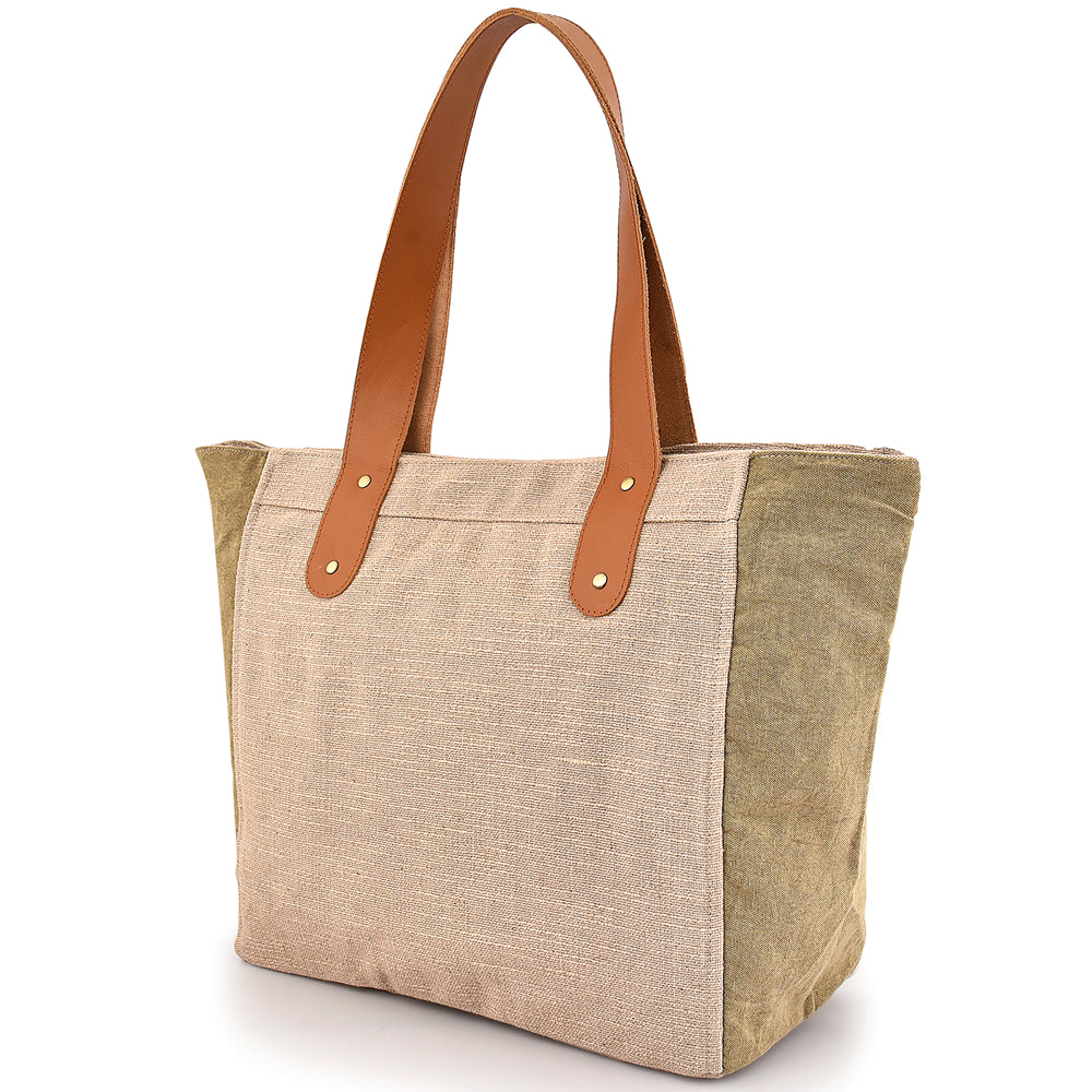 Large Cotton Canvas Tote Bag (21.25'' W X 13.4'' H) 18 Oz Cotton Side Panels/Jute Front&Back