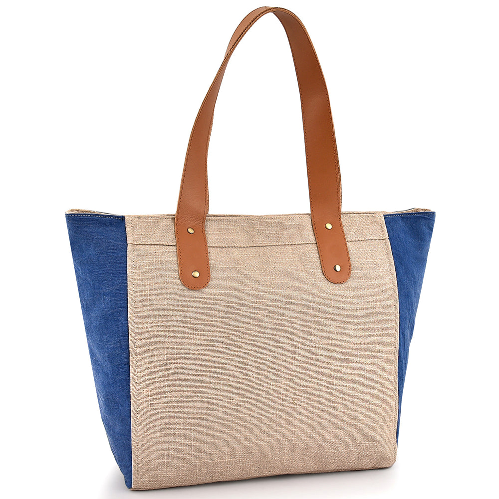 Large Cotton Canvas Tote Bag (21.25'' W X 13.4'' H) 18 Oz Cotton Side Panels/Jute Front&Back