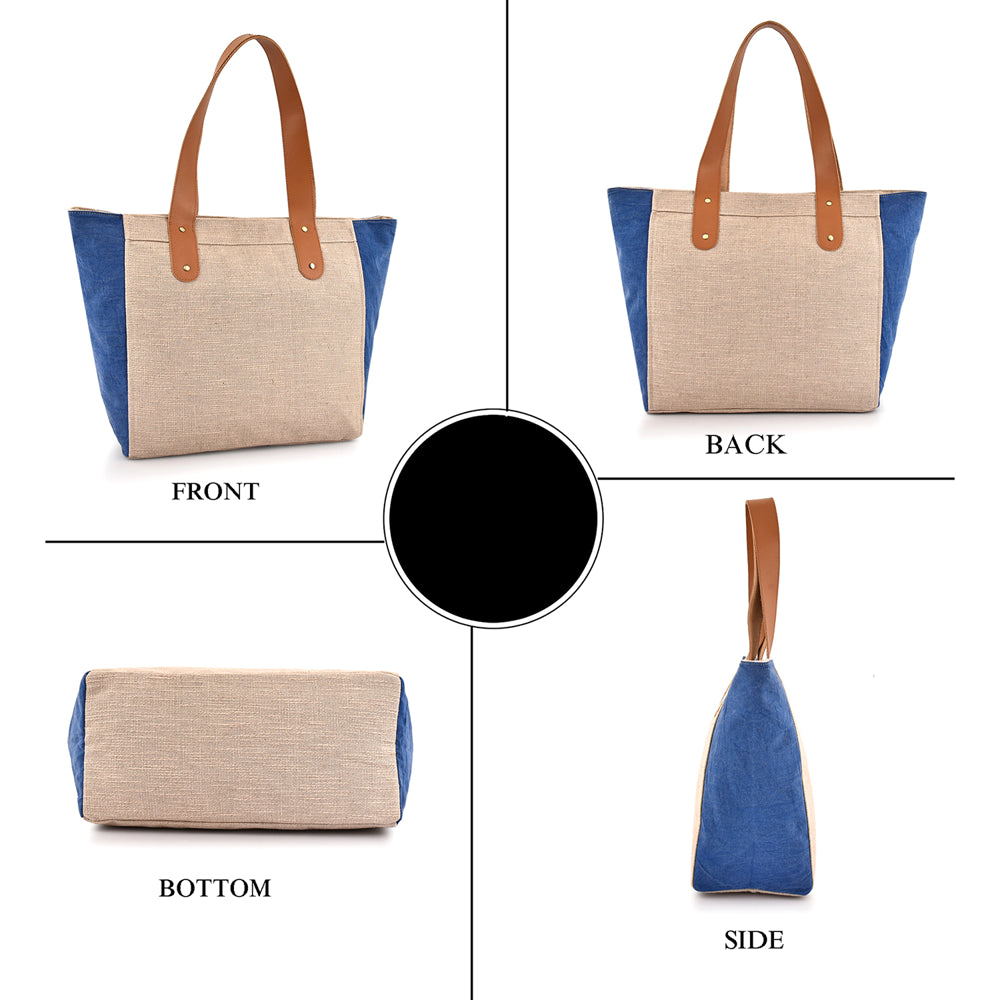 Large Cotton Canvas Tote Bag (21.25'' W X 13.4'' H) 18 Oz Cotton Side Panels/Jute Front&Back