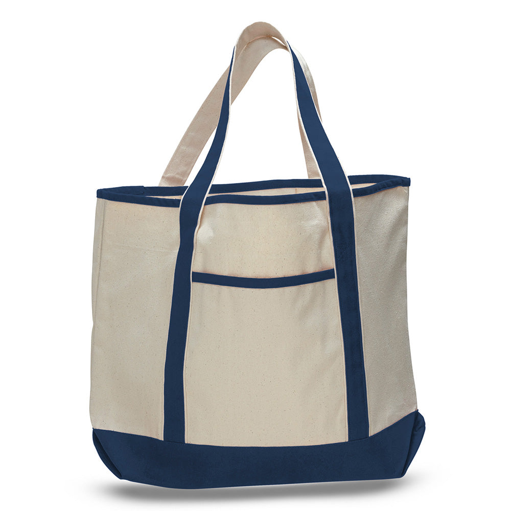 Xl Cotton Canvas Ocean Front Shopping Tote Bag (22'' W X 16'' H) 12 Oz-Tote Bag-Brand Your Tote-Natural-Navy Blue-Brand Your Tote