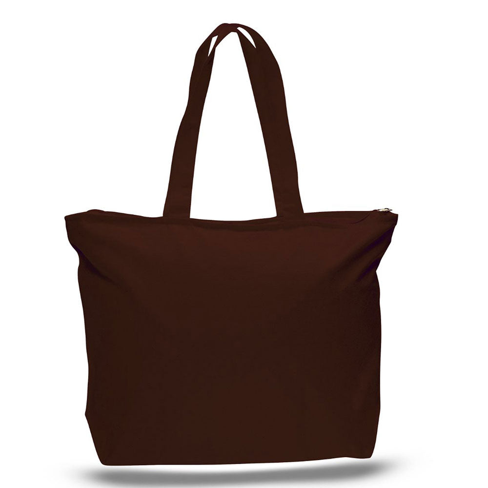 Xl Cotton Canvas Zippered Tote Bag (20'' W X 15'' H) 12 Oz-Tote Bag-Brand Your Tote-Chocolate Brown-Brand Your Tote