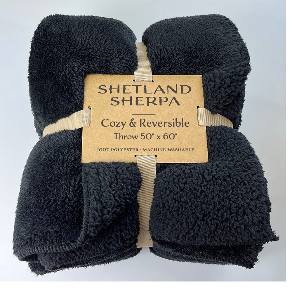 Jute Kilim Shetland Sherpa Blanket (50'' W X 60'' H) 350G/Sqm-Blanket-Brand Your Tote-Black-Brand Your Tote