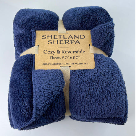 Jute Kilim Shetland Sherpa Blanket (50'' W X 60'' H) 350G/Sqm-Blanket-Brand Your Tote-Navy Blue-Brand Your Tote
