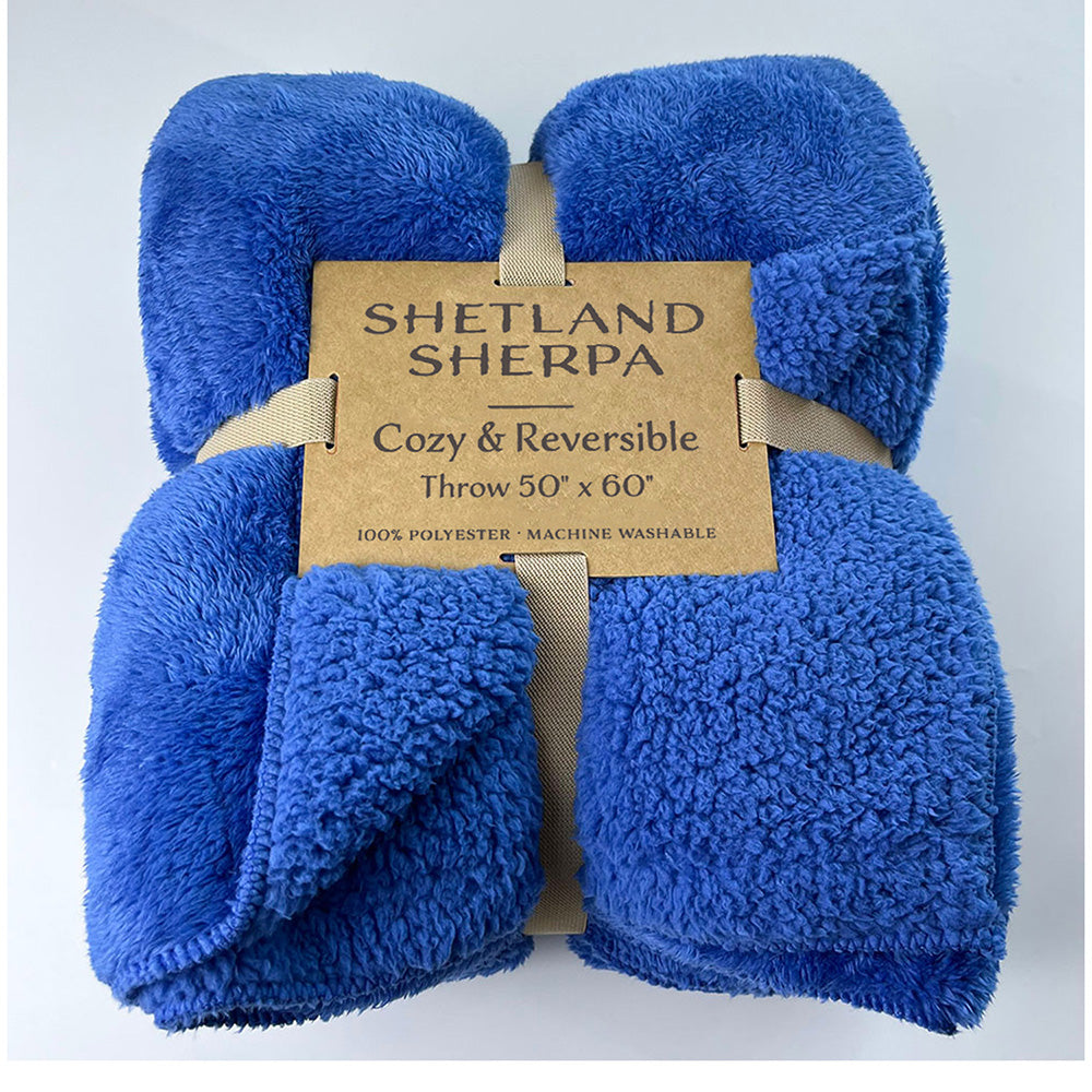 Jute Kilim Shetland Sherpa Blanket (50'' W X 60'' H) 350G/Sqm-Blanket-Brand Your Tote-Royal Blue-Brand Your Tote