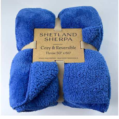 Jute Kilim Shetland Sherpa Blanket (50'' W X 60'' H) 350G/Sqm-Blanket-Brand Your Tote-Royal Blue-Brand Your Tote
