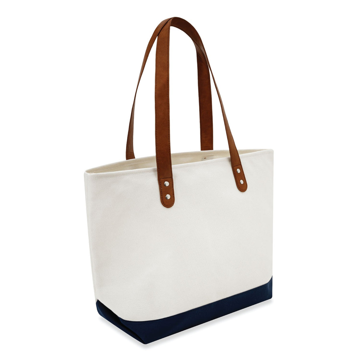 Large Cotton Canvas Classic Leather Handle Tote Bag (20.5'' W X 13'' H) 18 Oz-Tote Bag-Brand Your Tote-Natural-Navy Blue-Brand Your Tote