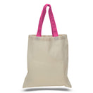 Large Cotton Canvas Economical Tote Bag (15'' W X 16'' H) 6 Oz-Tote Bag-Brand Your Tote-Natural-Hot Pink-Brand Your Tote