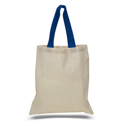 Large Cotton Canvas Economical Tote Bag (15'' W X 16'' H) 6 Oz-Tote Bag-Brand Your Tote-Natural-Royal Blue-Brand Your Tote