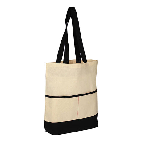 Large Cotton Canvas Lightweight Accent Color Tote Bag (14.5'' W X 17'' H) 6 Oz-Tote Bag-Brand Your Tote-Natural-Black-Brand Your Tote