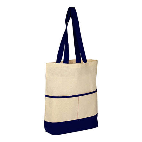 Large Cotton Canvas Lightweight Accent Color Tote Bag (14.5'' W X 17'' H) 6 Oz-Tote Bag-Brand Your Tote-Natural-Navy Blue-Brand Your Tote