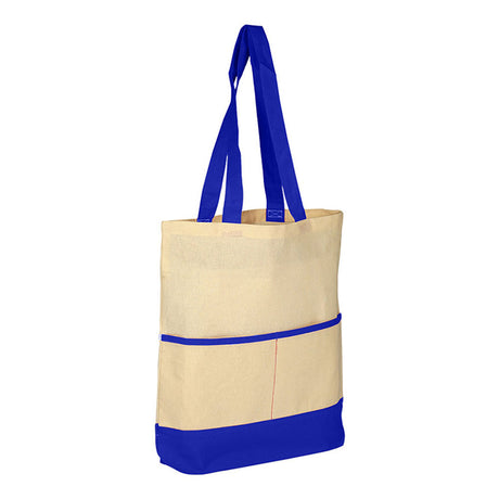 Large Cotton Canvas Lightweight Accent Color Tote Bag (14.5'' W X 17'' H) 6 Oz-Tote Bag-Brand Your Tote-Natural-Royal Blue-Brand Your Tote