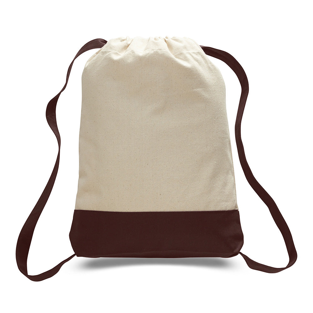 Large Cotton Canvas Sports Backpack (14'' W X 18'' H) 12 Oz-Backpack-Brand Your Tote-Natural-Choclate-Brand Your Tote