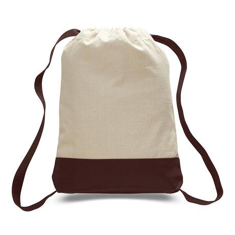 Large Cotton Canvas Sports Backpack (14'' W X 18'' H) 12 Oz-Backpack-Brand Your Tote-Natural-Choclate-Brand Your Tote